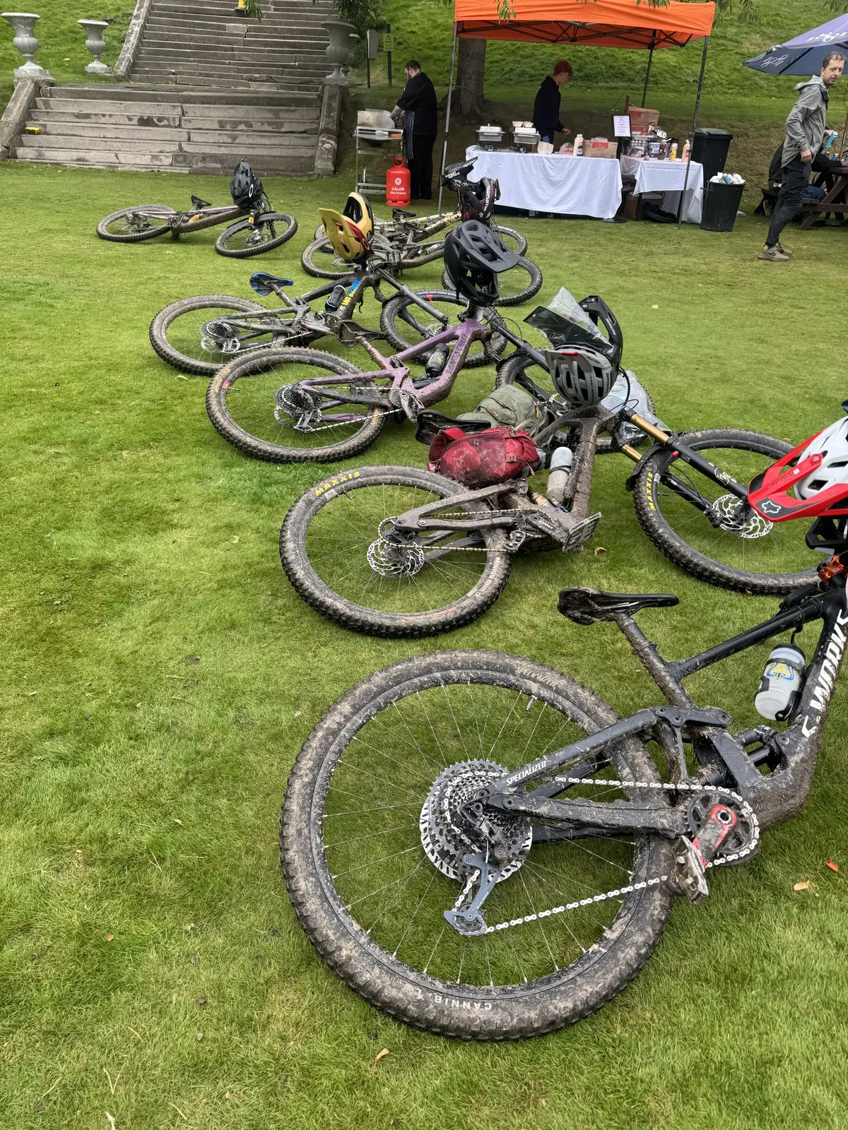 Muddy bikes after a Trans Caledonia stage